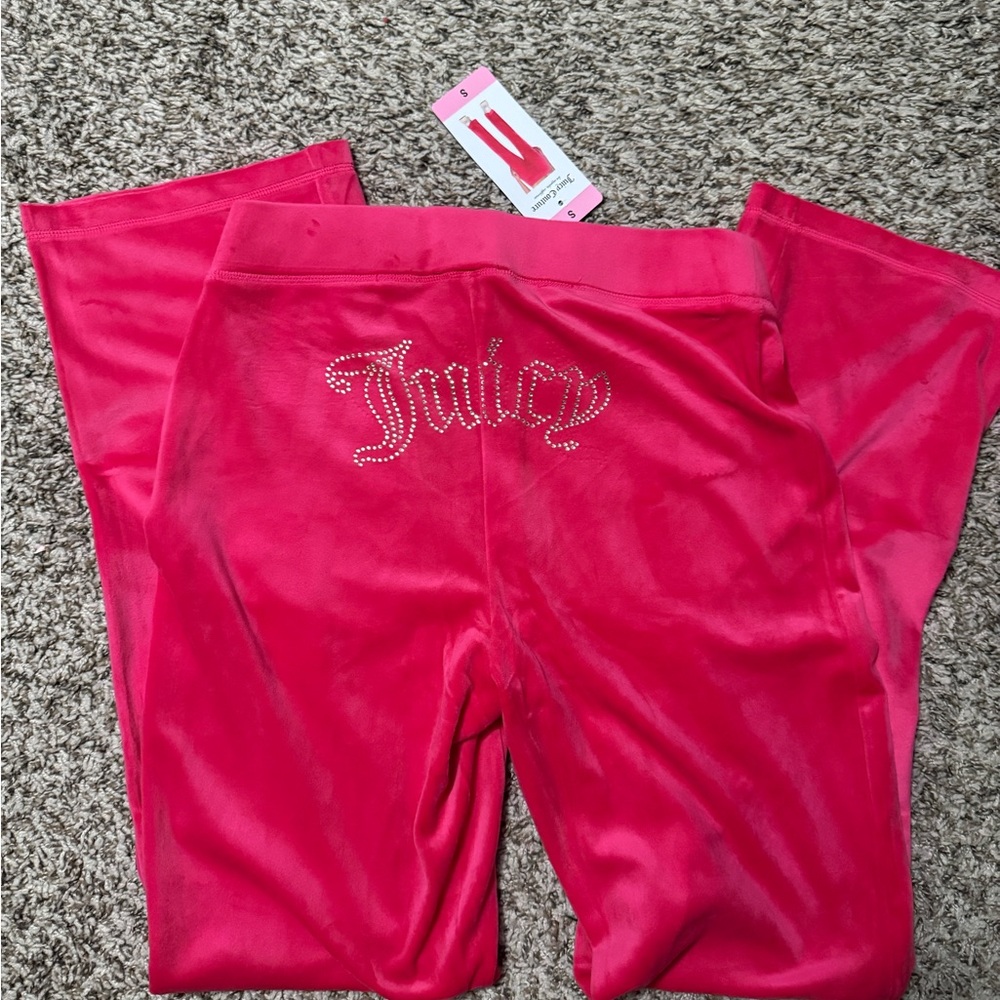 Juicy Couture Pink Velour Flare Pants with Rhinestone Logo